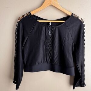 Victorias Secret Long Sleeve Crop Top Mesh Fishnet Panels Black Fitted. Large